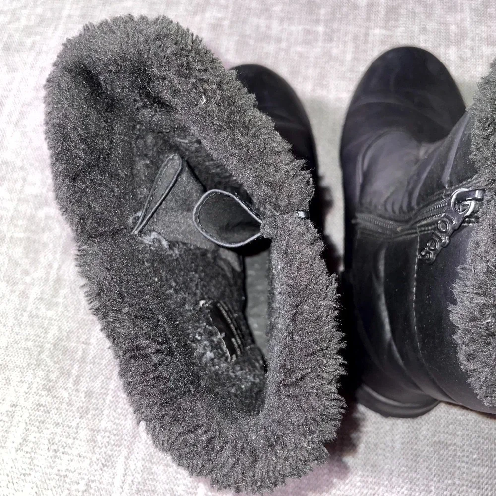 Totes Womens US 9 M Weather Boots Black Faux Fur Lined Side Zipper Mid Calf Snow